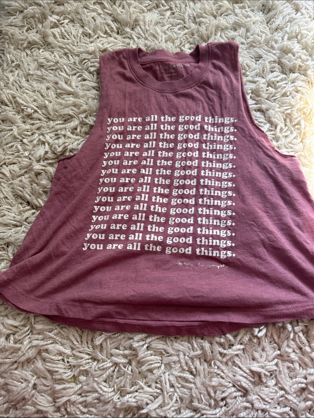 Spiritual Gangster Mauve Graphic Muscle Tee - Positive Repeat Text